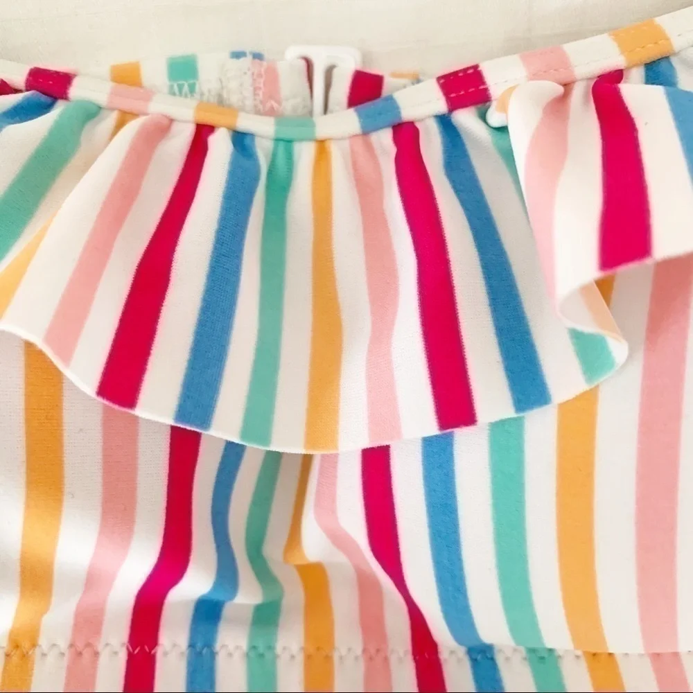 𝅺JCREW Factory Striped Ruffle Swimsuit Top NWTSizeM